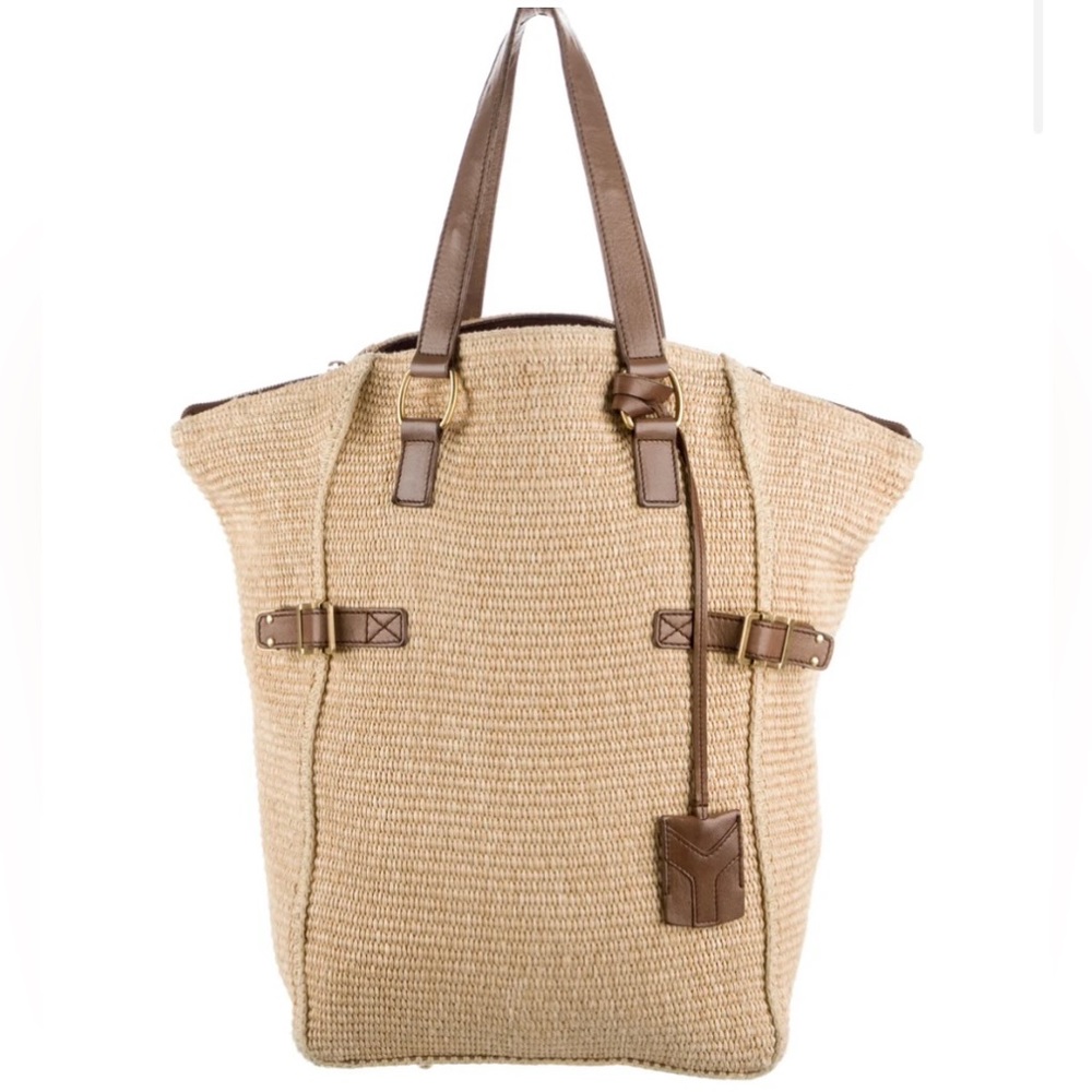 Authentic vintage YVES SAINT LAURENT
Leather-Trimmed Straw Tote-beautiful
